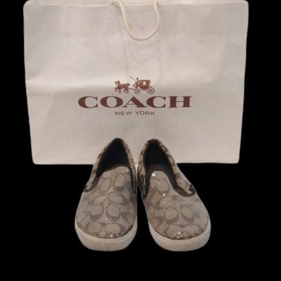 Coach Signature Kivy Sequins Sneakers Brown Signature Logo sz.8.5 - Picture 2 of 12